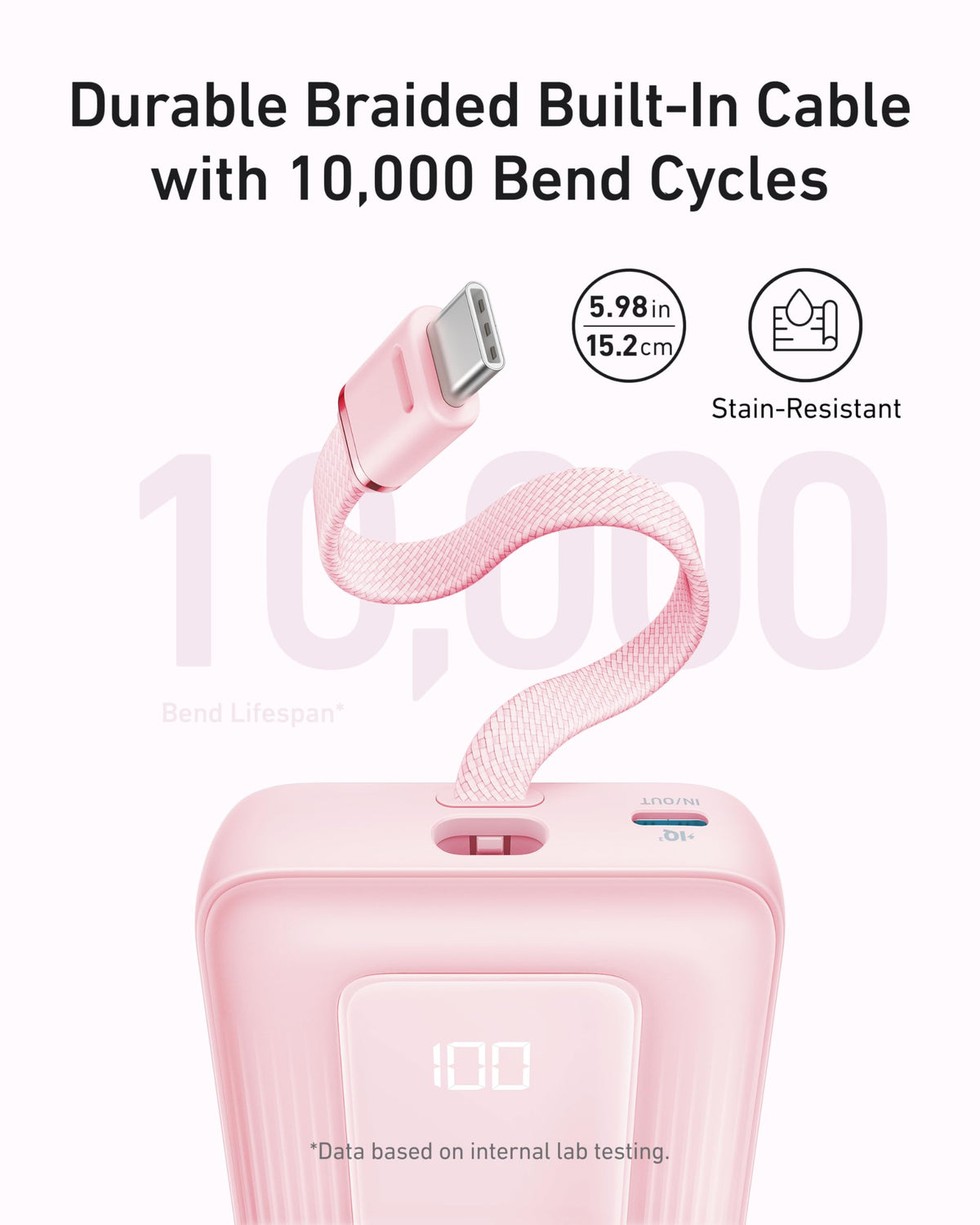 Anker Zolo Power Bank (10K, 30W) with a 5.4-inch (13.7 cm) built-in USB-C cable.
