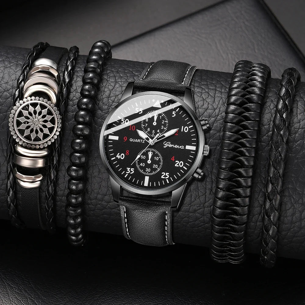 New Hip Hop Mens Fashion Watches Luxury Male Clock Wristwatch Sport MensWrist Watch Bracelet Set Relogio Masculino