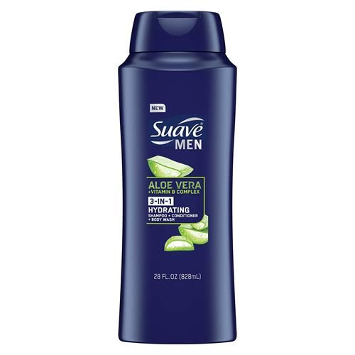 Suave Men Shampoo, Conditioner, Body Wash For Hydrated Hair & Skin Aloe Vera + Vitamin B7 3 In 1 Shampoo Conditioner Bodywash 28 Oz